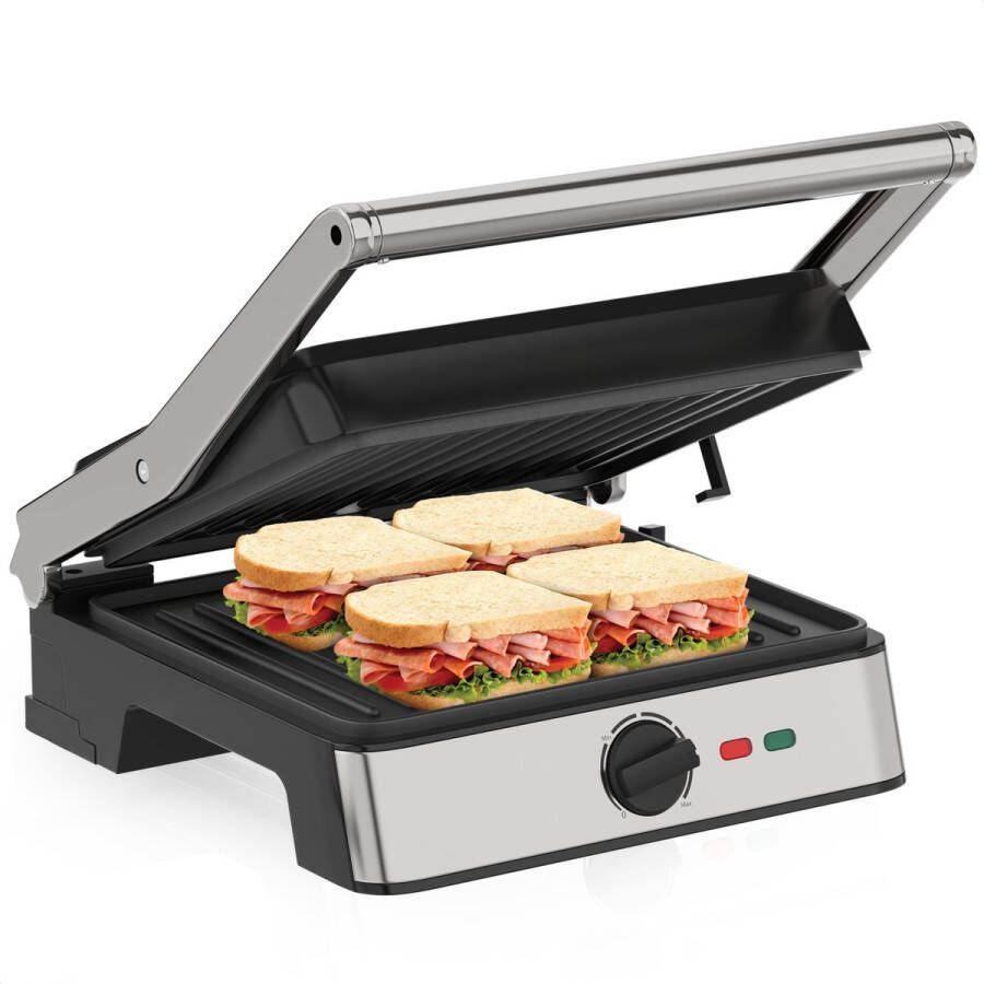 Strex Tosti Apparaat XL Met Temperatuurregeling Contactgrill Groot Tosti Ijzer Broodrooster Grill Apparaat Panini Grill PFAS Vrij 2200W