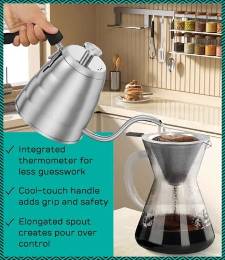 Stunq Zwanenhals Waterkoker met Temperatuurmeter 1 2L RVS voor Perfect Schenken