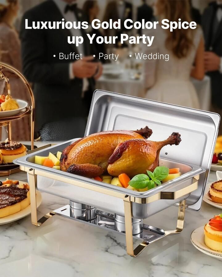 Succebuy Chafing Dish Buffetstellen Cateringvoedselwarmer Chafer met Deksel 4-pack 8 Qt Grote Capaciteit Ruimtebesparend Inklapbaar Frame - Foto 2
