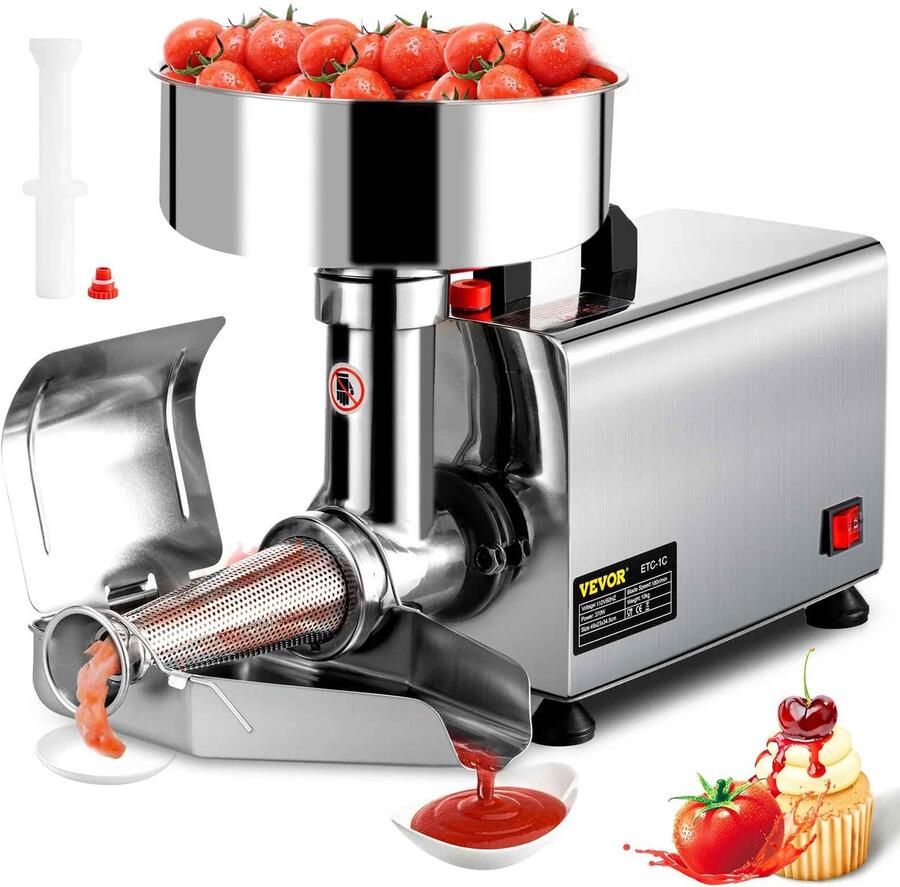 Succebuy CYRO Vruchtenpers Electrisch Tomatenzeef Tomatenpers Sausmaker 304 Stainless Steel RVS 2 7L Capaciteit Zilver