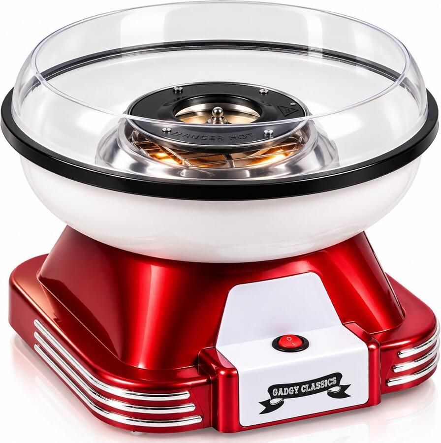 Suikerspinmachine voor Thuis Rode Retro Suikerspin Maker Zelf Suikerspinnen Maken Met Transparante Spatrand Eenvoudig Schoon te Maken Voor Verjaardagen en Kinderfeestjes