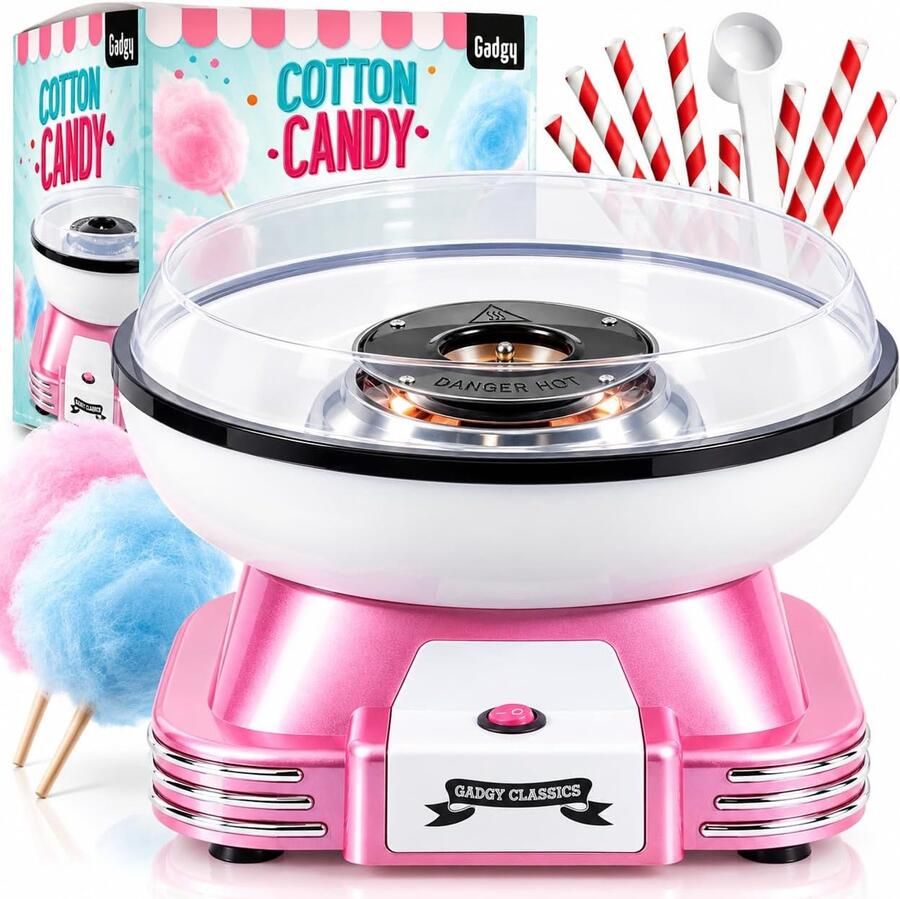 Suikerspinmachine voor Thuis Roze Retro Suikerspin Maker Zelf Suikerspinnen Maken Met Transparante Spatrand Eenvoudig Schoon te Maken Voor Verjaardagen en Feestjes