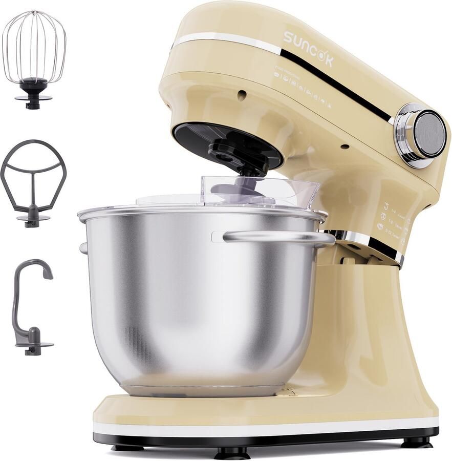 SUNCOK Elektrische keukenmachine en mixer krachtige motor van 1500W met twee roestvrijstalen mengkommen (4 5 l en 5 l) multifunctionele deeghaak geschikt voor bakken en kneden van deeg
