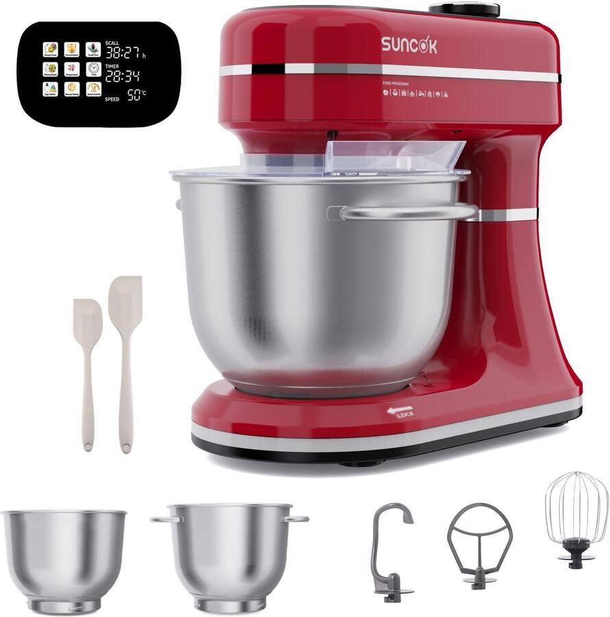 SUNCOK Multifunctionele deegmixer met twee roestvrijstalen mengkommen: 4 5 l en 5 l. Krachtige motor van 1500 W geluidsniveau 59 dB. Blender geschikt voor bakken en deeg kneden