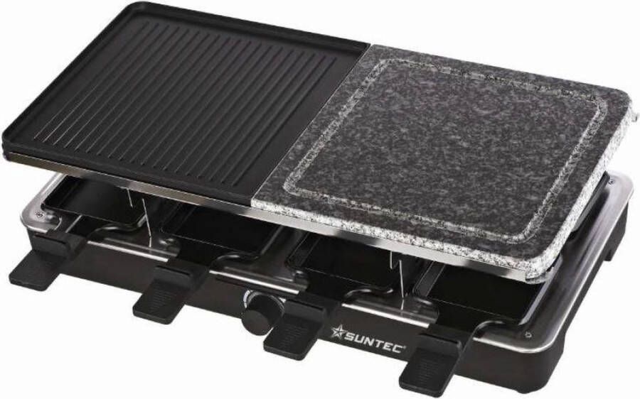 Suntec Wellness SUNTEC Raclette Grill RAC-8212 Evolution – 2 Grillplaten Tafelgrill voor 8 Personen incl. 8 Pannen + 8 Spatels 1 dubbelzijdige Grillplaat + 1 stenen Plaat max. 1400 Watt - Foto 2