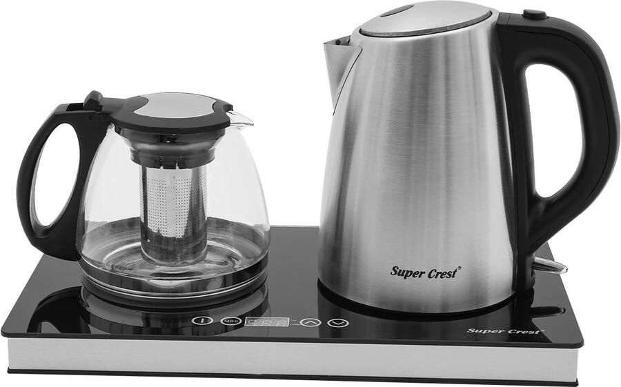 Super Crest MakkelijkMooi Dubbele Waterkoker met Theepot Waterkoker 2 Functies Tegelijk Grote Capaciteit Krachtige & Snelle Verwarming