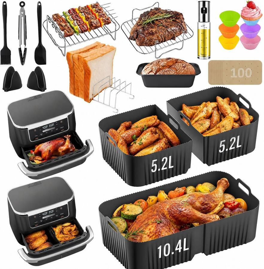 SURFOU Airfryer-Accessoireset-Siliconen-Bakvorm-Airfryer-Bakplaat-Siliconen-Bakvorm-Bakaccessoires-Grillaccessoires-Airfryer-Mand-Accessoires-Bakset