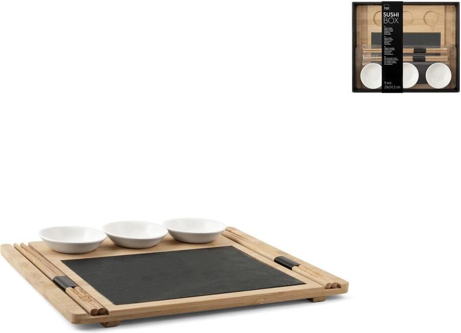 Sushiset van 9 delen Bamboe dienblad Leisteen bord