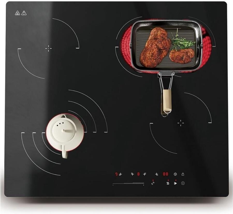 SVN Elektrische Kookplaat 4 Pits Elektrische Fornuis Elektrische Kookplaat Vrijstaand 4 Kookplaten 60 cm Kinderslot Zwart -51cm x 31cm x 6 cm