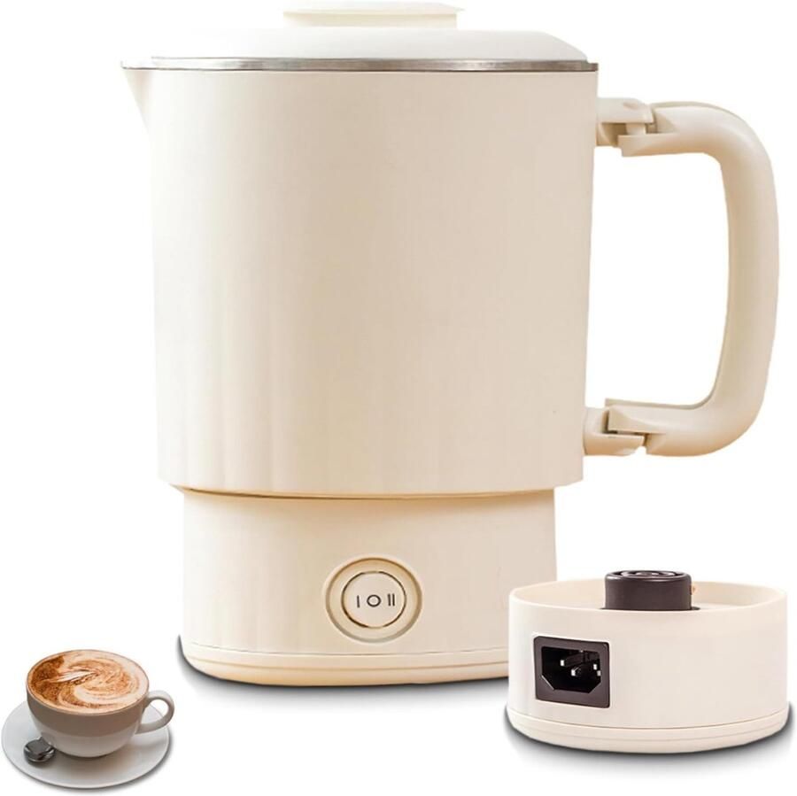 SVN Waterkoker camping Waterkoker klein Waterkoker reis Crèmekleuren 17cm x 17cm x 19cm