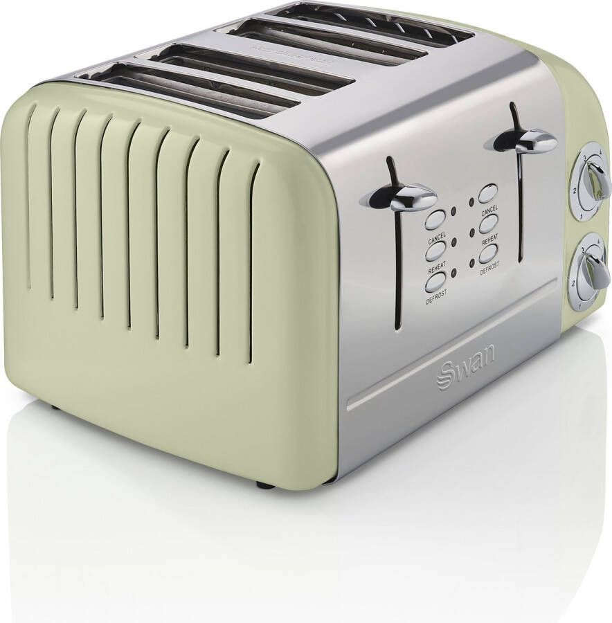 Swan 4-Sleuven Broodrooster – Bruiningsgraad Instelbaar – Groen