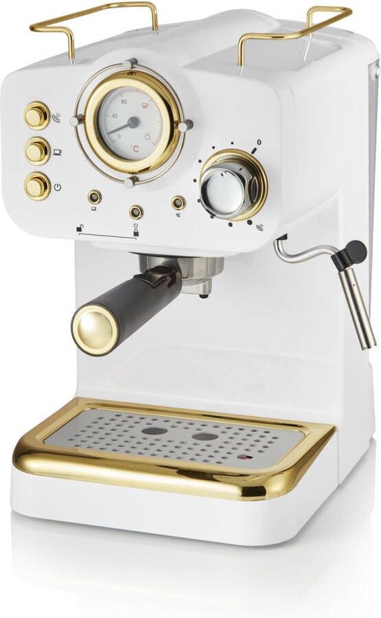 Swan Gatsby Espressomachine – Gemalen Koffie & Pads – Met Melkopschuimer – Wit Goud