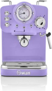 Swan Retro Espressomachine – Gebruikt Gemalen Koffie en Koffiepads – Paars