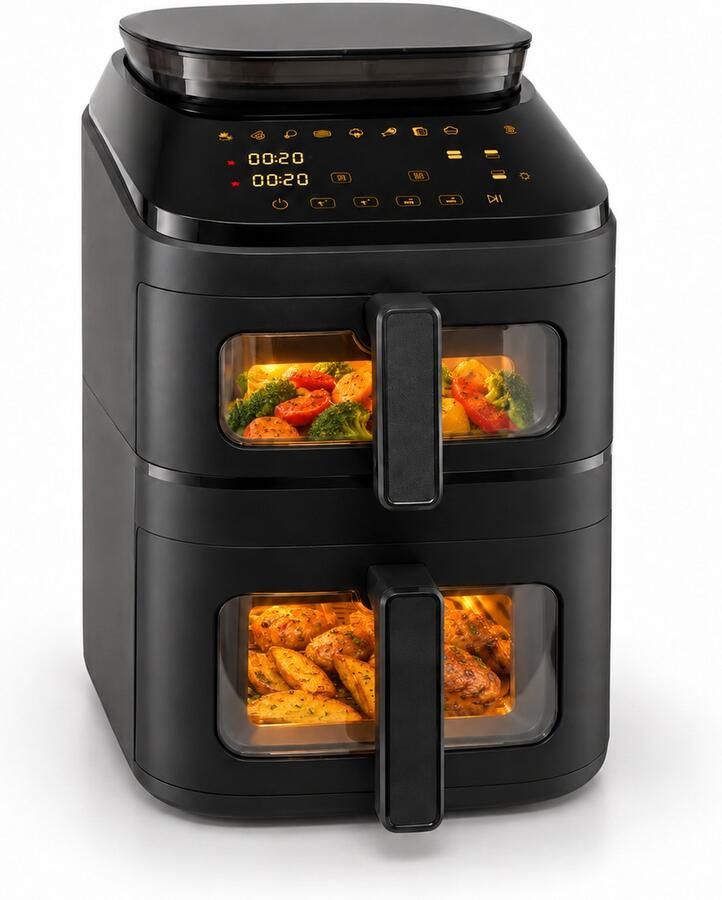 SwayTosh Cloud Airfryer met Stoomfunctie 11L PFAS Vrij Double Stacked Dubbele Airfryer XXL Stomen én Airfryen 2 Manden 10 Kookprogramma's 40-200°C Dubbele Heteluchtfriteuse 2750W