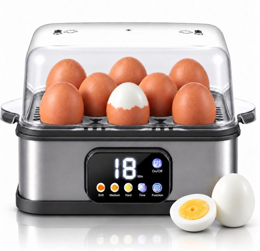 SwayTosh Eierkoker Eggcellent-X800 LCD Scherm Tot 8 Eieren Tegelijk Elektrisch -Kookprogramma's
