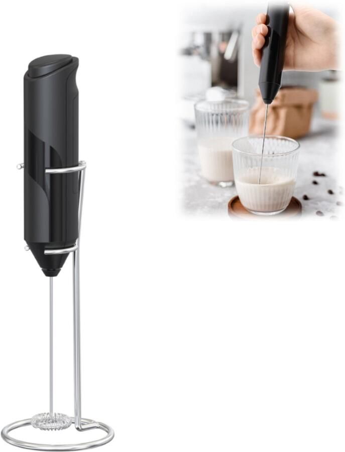 Sanorum 1stuk Handmixer Werkt op batterijen Voor het kloppen van slagroom en beslag Inclusief standaard Geschikt voor gebruik in de keuken en bij koffie Koffieaccessoires Keukenaccessoires Zwart