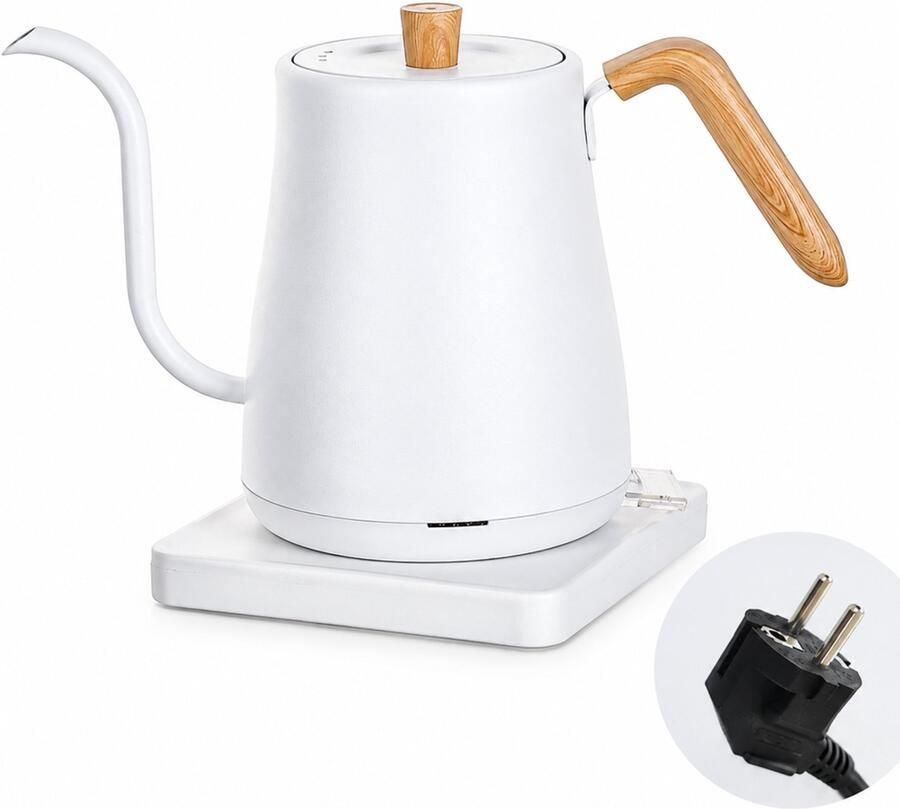 SWGOTA Elektrische waterkoker met lange smalle tuit 304 roestvrijstalen behuizing 220 V houtnerfafwerking en 360 graden basis voor thee