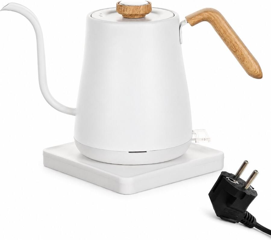 SWGOTA Witte elektrische waterkoker met temperatuurmeter 220V zwanenhalsuitloop knopbediening en 360 graden voet