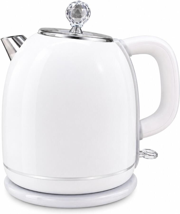 SWGOTA Witte retro waterkoker 1 8 l dubbelwandig met 304 roestvrij staal automatische uitschakeling 360 graden draaibare voet en handleiding