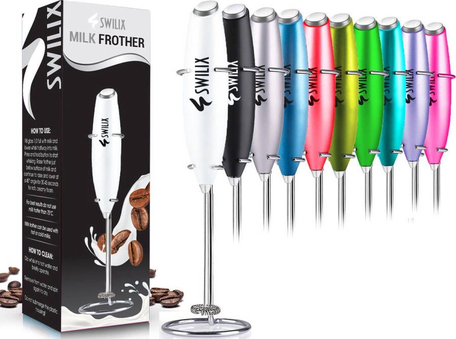 SWILIX Melkopschuimer met RVS Houder Handmatige Melk Opschuimer Elektrisch Wit