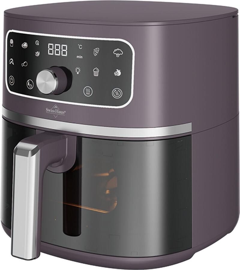 Swiss Haus AF1805 Airfryer – 4.75L – 1500W – Met Kijkvenster – PFAS-vrij – 8 Programma s – Digitale Airfryer – Heteluchtfriteuse – Paars