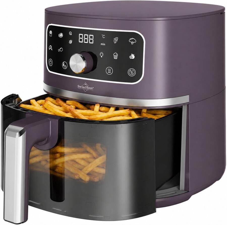 Swiss Haus AF1805 Airfryer – 4.75L – 1500W – Met Kijkvenster – PFAS-vrij – 8 Programma s – Digitale Airfryer – Heteluchtfriteuse – Paars