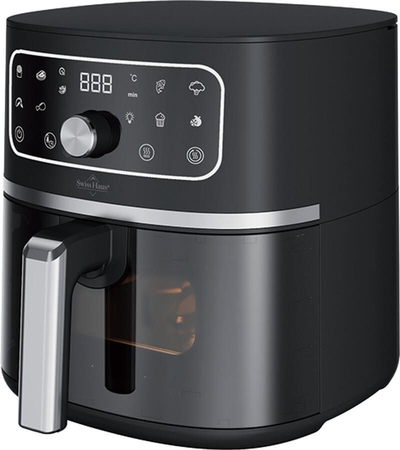 Swiss Haus AF2305 Airfryer 4.7L met Kijkvenster – 1500W Heteluchtfriteuse – 8 Programma s – PFAS Vrij Keramisch – Digitaal Display – Timer & Shake Reminder – Zwart
