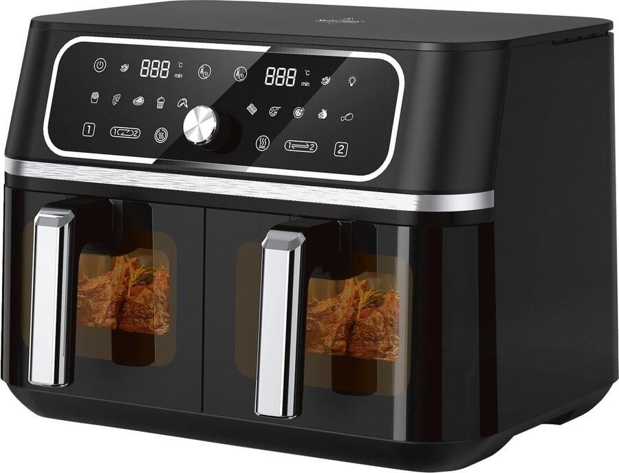 Swiss Haus AF2309 Dual Airfryer 9L (2x4.5L) – 3100W – Met Kijkvenster – PFAS-vrij – Sync & Match Cook – 10 Programma s – Dubbele Airfryer – Heteluchtfriteuse – Zwart