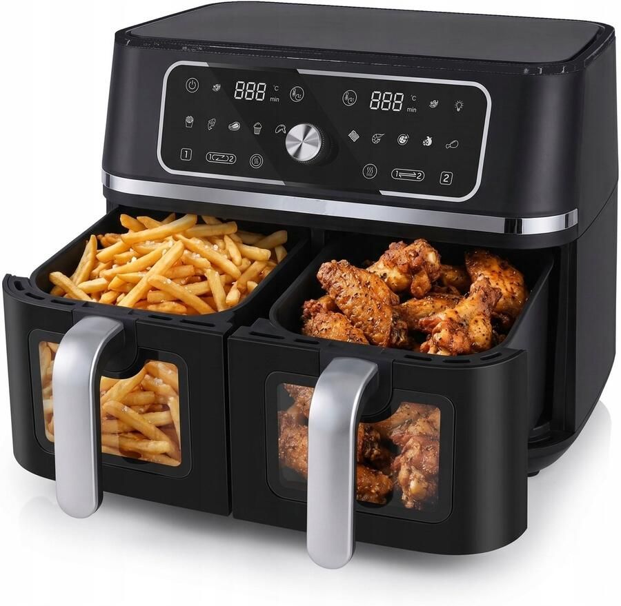 Swiss Haus AF2309 Dual Airfryer 9L (2x4.5L) – 3100W – Met Kijkvenster – PFAS-vrij – Sync & Match Cook – 10 Programma s – Dubbele Airfryer – Heteluchtfriteuse – Zwart