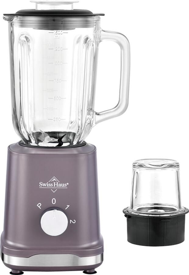 Swiss Haus BL1815 Blender 500W – 1.5L Glazen kan Smoothie maker & Grinder – 2 Snelheden + Pulse – RVS Messen – Vaatwasbestendig – BPA Vrij – Paars