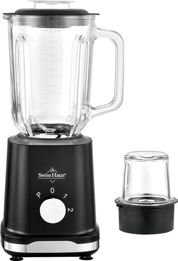 Swiss Haus BL2315G Blender 500W – 1.5L Glazen kan Smoothie maker & Grinder – 2 Snelheden + Pulse – RVS Messen – Vaatwasbestendig – BPA Vrij – Zwart