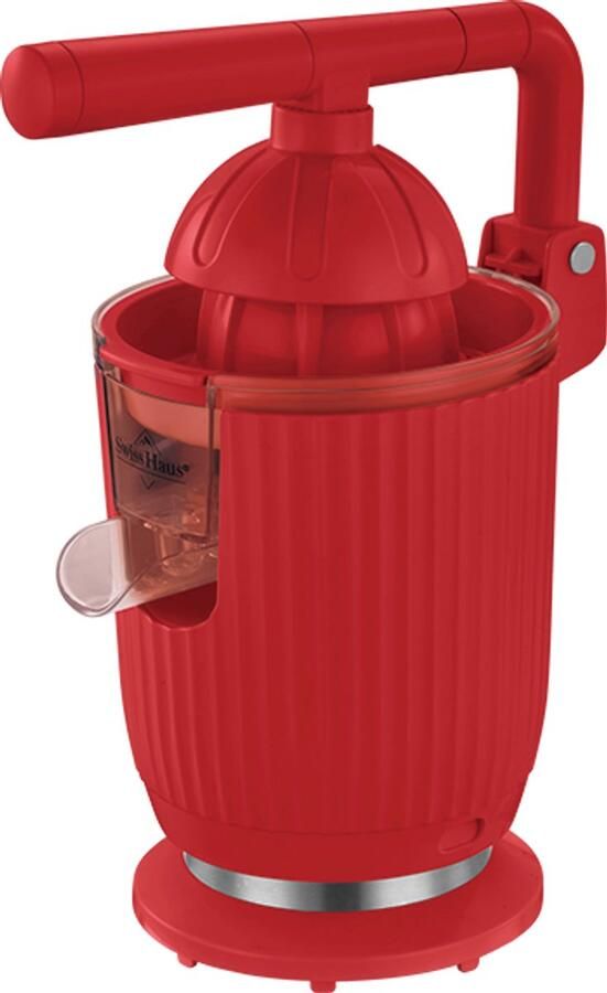 Swiss Haus CJ1914 Citruspers Elektrisch 140W – Elektrische Sinaasappelpers met Pershendel – 2 Perskegels – Verse Sinaasappelsap – Afneembare Onderdelen – Rood