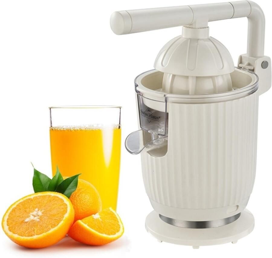 Swiss Haus CJ2014 Citruspers Elektrisch 140W – Elektrische Sinaasappelpers met Pershendel – 2 Perskegels – Verse Sinaasappelsap – Afneembare Onderdelen – Creme