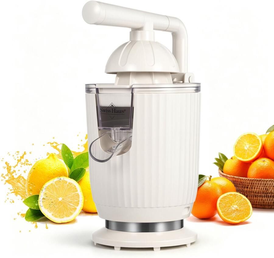 Swiss Haus CJ2014 Citruspers Elektrisch 140W – Elektrische Sinaasappelpers met Pershendel – 2 Perskegels – Verse Sinaasappelsap – Afneembare Onderdelen – Creme - Foto 2