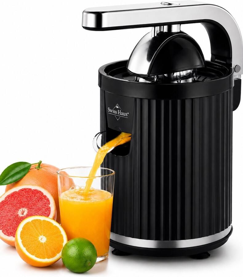 Swiss Haus CJ23 Citruspers Elektrisch 300W – Elektrisch Sinaasappelpers met Pershendel – BPA Vrij Citroenpers – 2 Perskegels voor Sinaasappels & Citroenen – Zwart - Foto 2