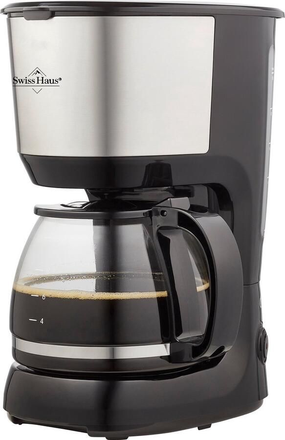 Swiss Haus CM2212 Koffiezetapparaat – Filterkoffie 1.25L Glazen Kan – 750W – Anti-Drup – Herbruikbaar Filter – Warmhoudfunctie – 10 Koppen Zwart RVS