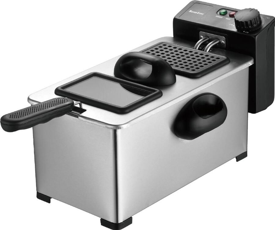 Swiss Haus DF30 Frituurpan 3L Friteuse 2000W Regelbare Temperatuur 90-190°C – Koude Zone Grote Kijkvenster Voor Friet Snacks & Kip RVS
