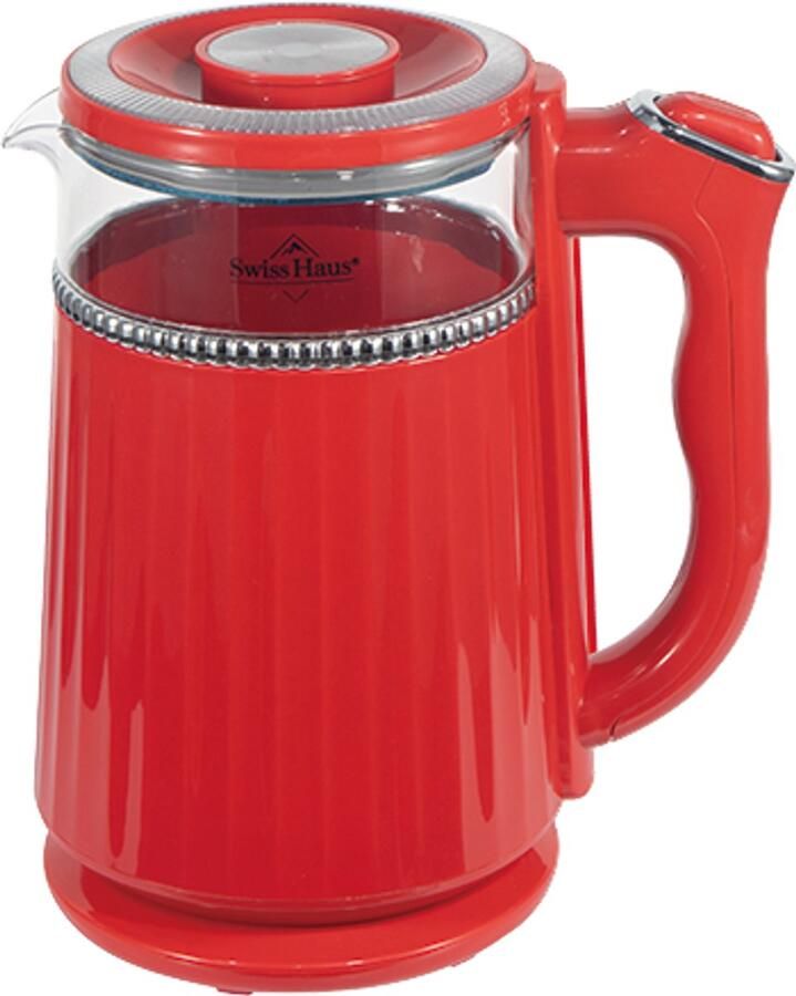 Swiss Haus GWK1918 Waterkoker – 1.7L Retro – Cool Touch – Glas Binnenzijde – 2200W – LED Verlichting – Snoerloos 360° – BPA Vrij – Rood