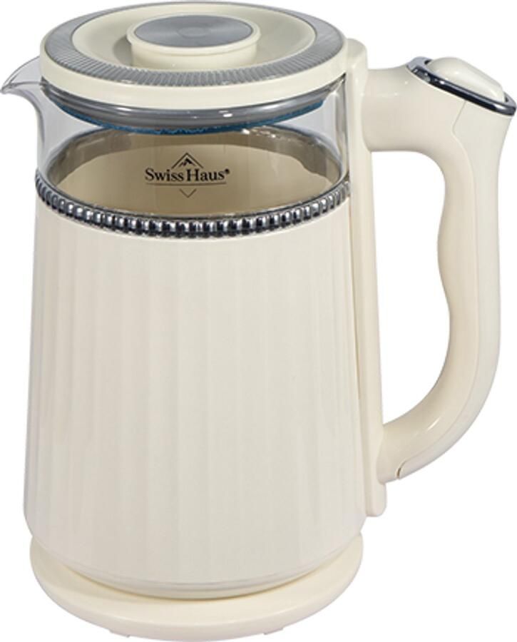 Swiss Haus GWK2018 Waterkoker – 1.7L Retro – Cool Touch – Glas Binnenzijde – 2200W – LED Verlichting – Snoerloos 360° – BPA Vrij – Creme