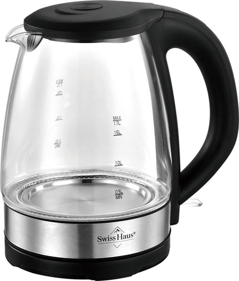 Swiss Haus GWK2217 Waterkoker – 1 7L – 1500W – Glazen Waterkoker met Blauw LED Licht – RVS – Zermatt Glacier Collection