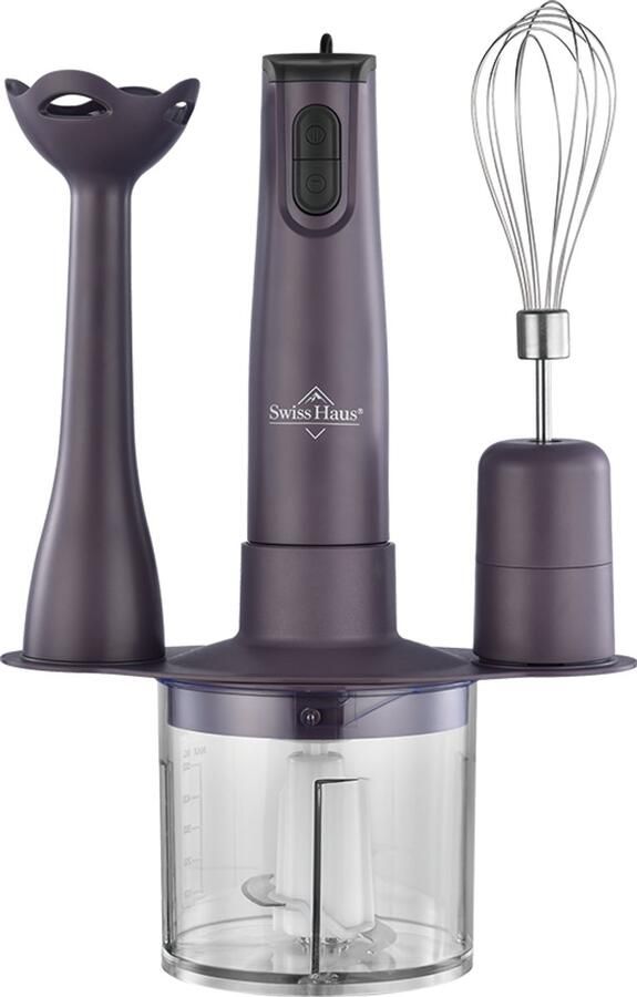 Swiss Haus HBS18 Staafmixer Set 350W Handblender met Hakmolen & Garde – Turbo Functie – 3-in-1 Staafmixerset – Lake Geneva Collection Paars
