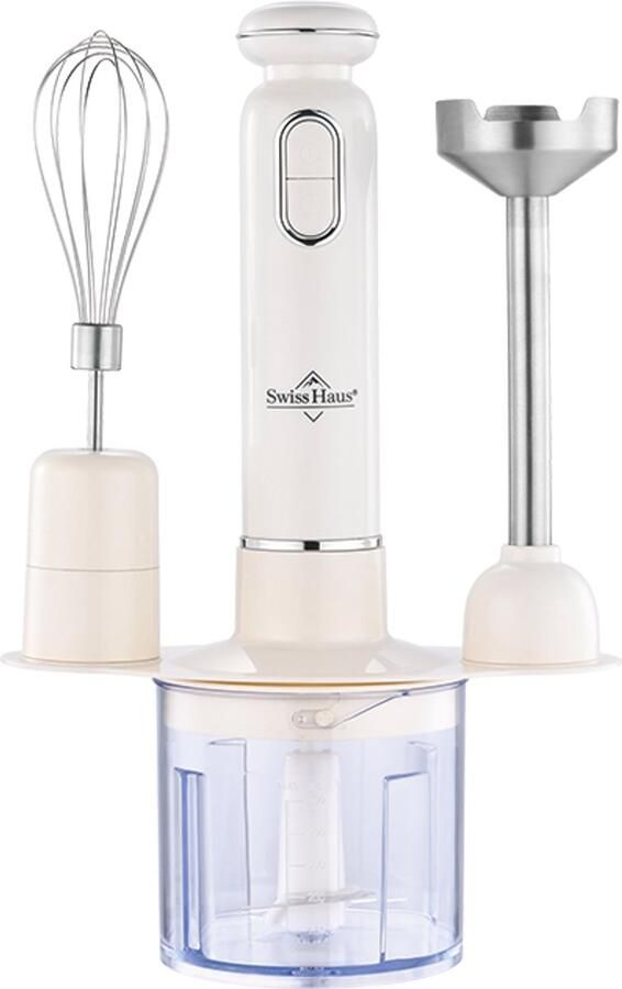 Swiss Haus HBS20 Staafmixer Set 600W – Met Hakmolen 500ml & RVS Garde – Handblender met Turbo Functie – Afneembare RVS Staaf – Creme