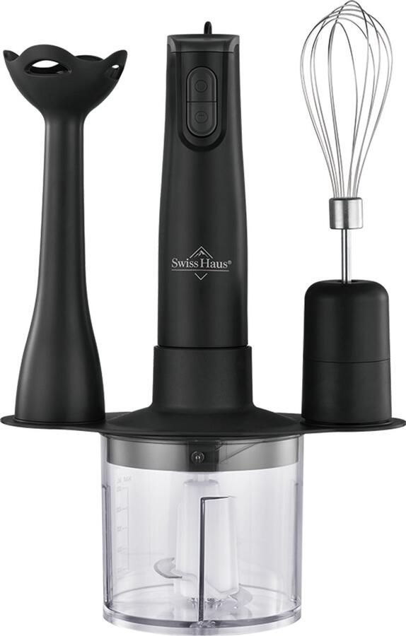 Swiss Haus HBS23 Staafmixer Set 350W Handblender met Hakmolen & Garde – Turbo Functie – 3-in-1 Staafmixerset – Lake Geneva Collection Zwart