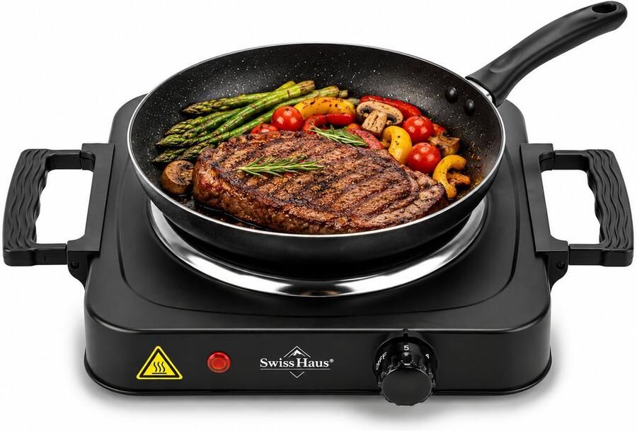 Swiss Haus HPS23 Elektrische Kookplaat – 1500W – 1 Pits Vrijstaand Kookzone Ø185mm – 5 Warmtestanden – Compact & Draagbaar – Zwart
