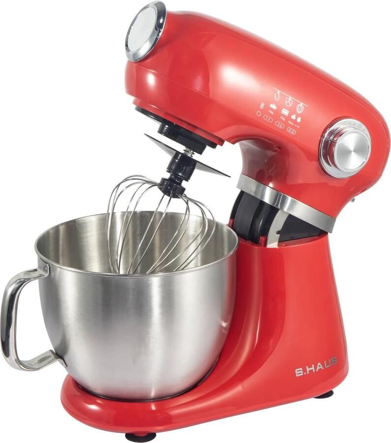 Swiss Haus Keukenmachine – Keukenrobot 1000W – 5L RVS Mengkom – 12 Snelheden – Keukenmixer met Deeghaak Klopper en Garde – Rood