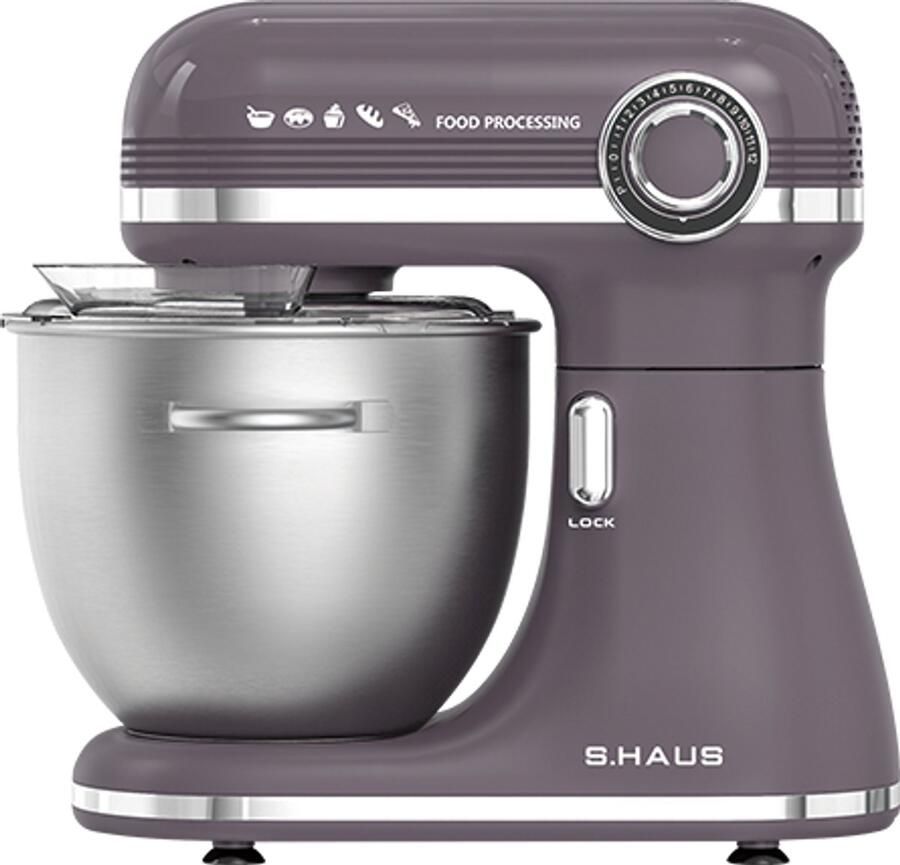 Swiss Haus KM1807 Keukenmachine 1500W – 7.0L Keukenrobot RVS Mengkom met Handgreep – 12 Snelheden – Multifunctionele Keukenmixer met Accessoires Paars