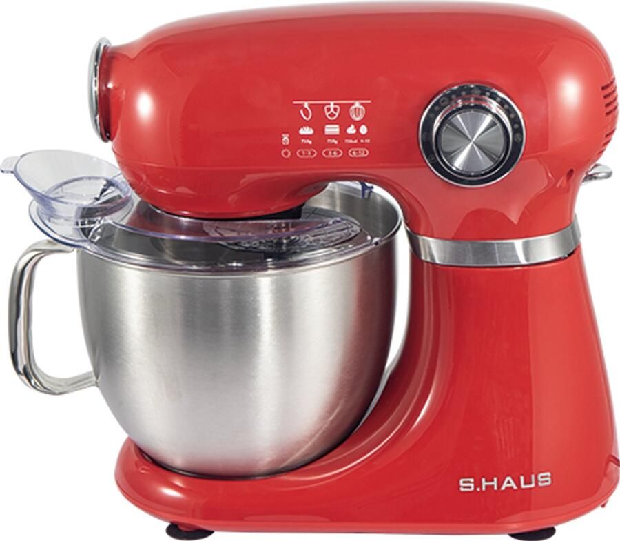 Swiss Haus KM1905 Keukenmachine – 1000W Keukenrobot – 5L RVS Mengkom met Handgreep – 12 Snelheden – Retro Design – Multifunctionele Keukenmixer met Accessoires Rood