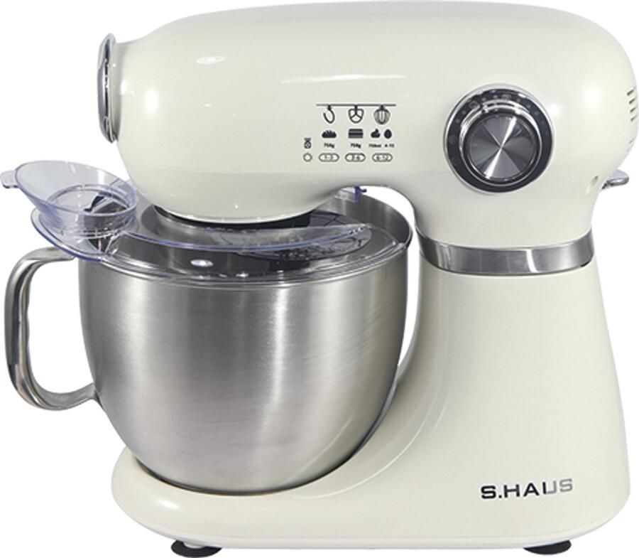 Swiss Haus KM2005 Keukenmachine – 1000W Keukenrobot – 5L RVS Mengkom met Handgreep – 12 Snelheden – Retro Design – Multifunctionele Keukenmixer met Accessoires Crème