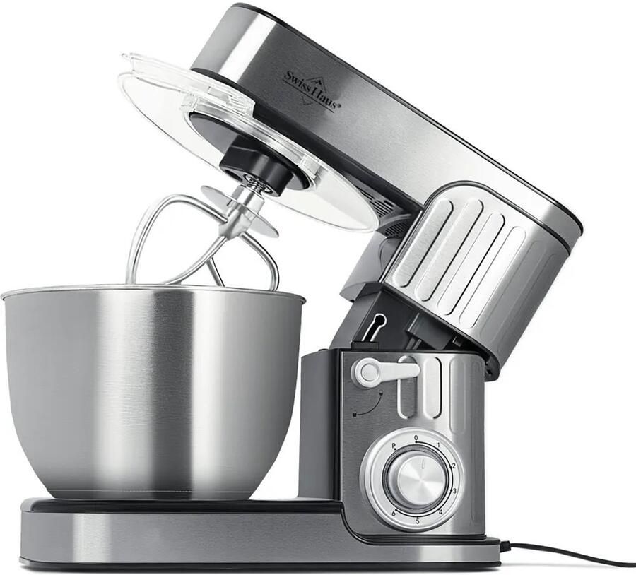 Swiss Haus KM2206 Keukenmachine – 1300W Keukenrobot – 6L RVS Mengkom – 6 Snelheden + Pulse – Multifunctionele Keukenmixer met Deeghaak Garde & Klopper – RVS - Foto 2