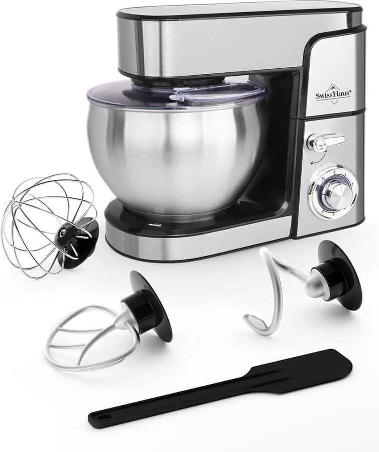 Swiss Haus KM2207 Keukenmachine 1500W – 7L RVS Keukenrobot – 6 Snelheden + Pulse – Multifunctionele Standmixer met Accessoires – RVS